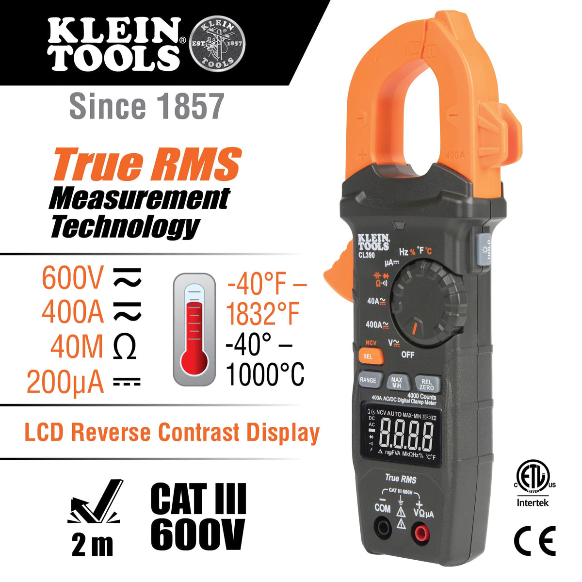 Klein Tools CL390 AC/DC Digital Clamp Meter rear design | Smaronics