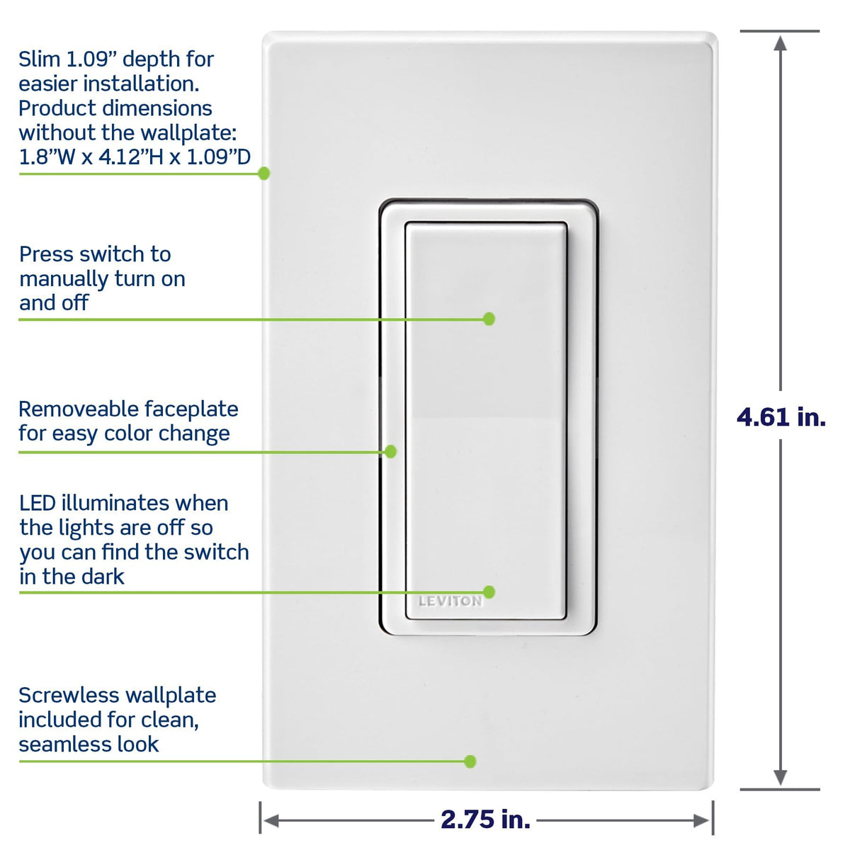leviton decora smart switch wi fi d315s 1rw feature close up view | Sm