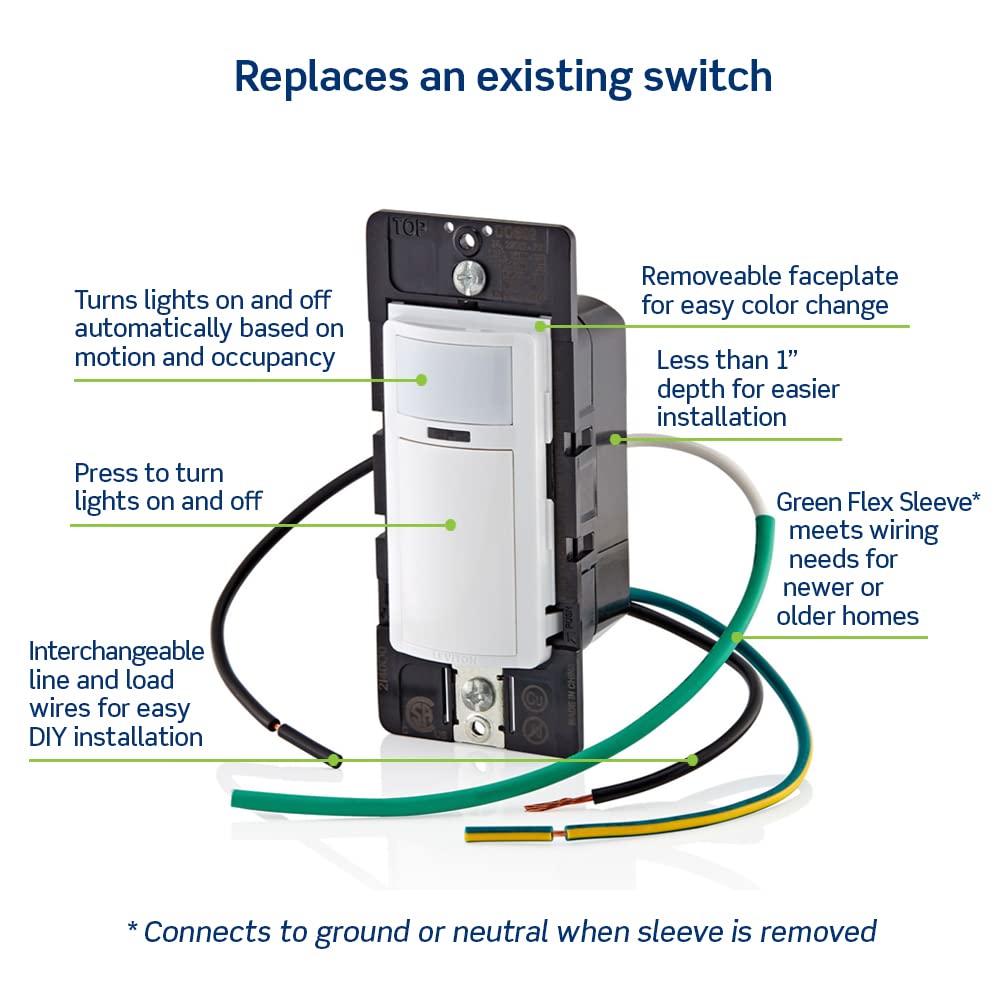 Leviton Motion Sensor Light Switch feature close up view | Smaronics