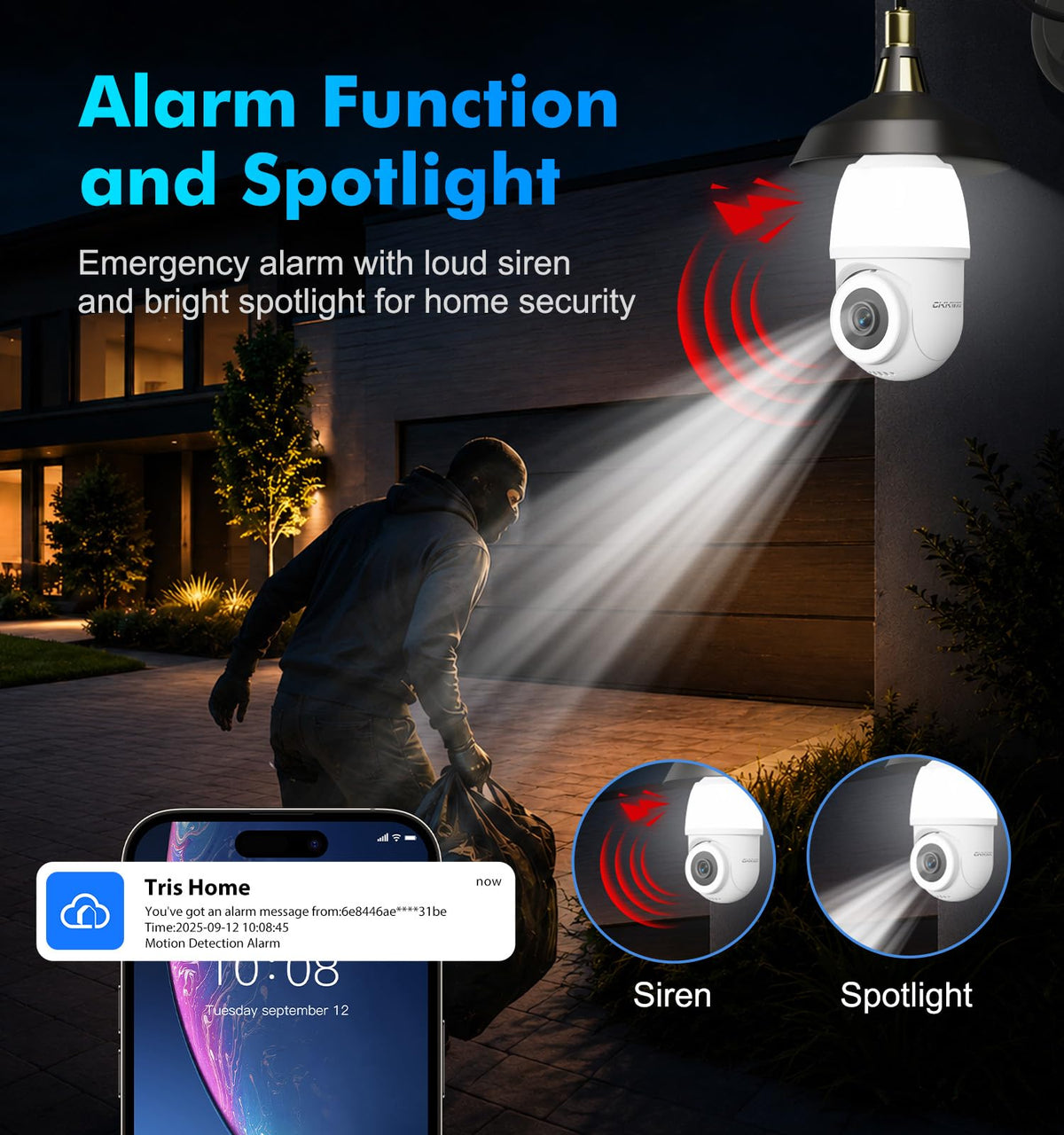 light bulb security camera 2k 5g 2 4g wifi feature close up view | Sma