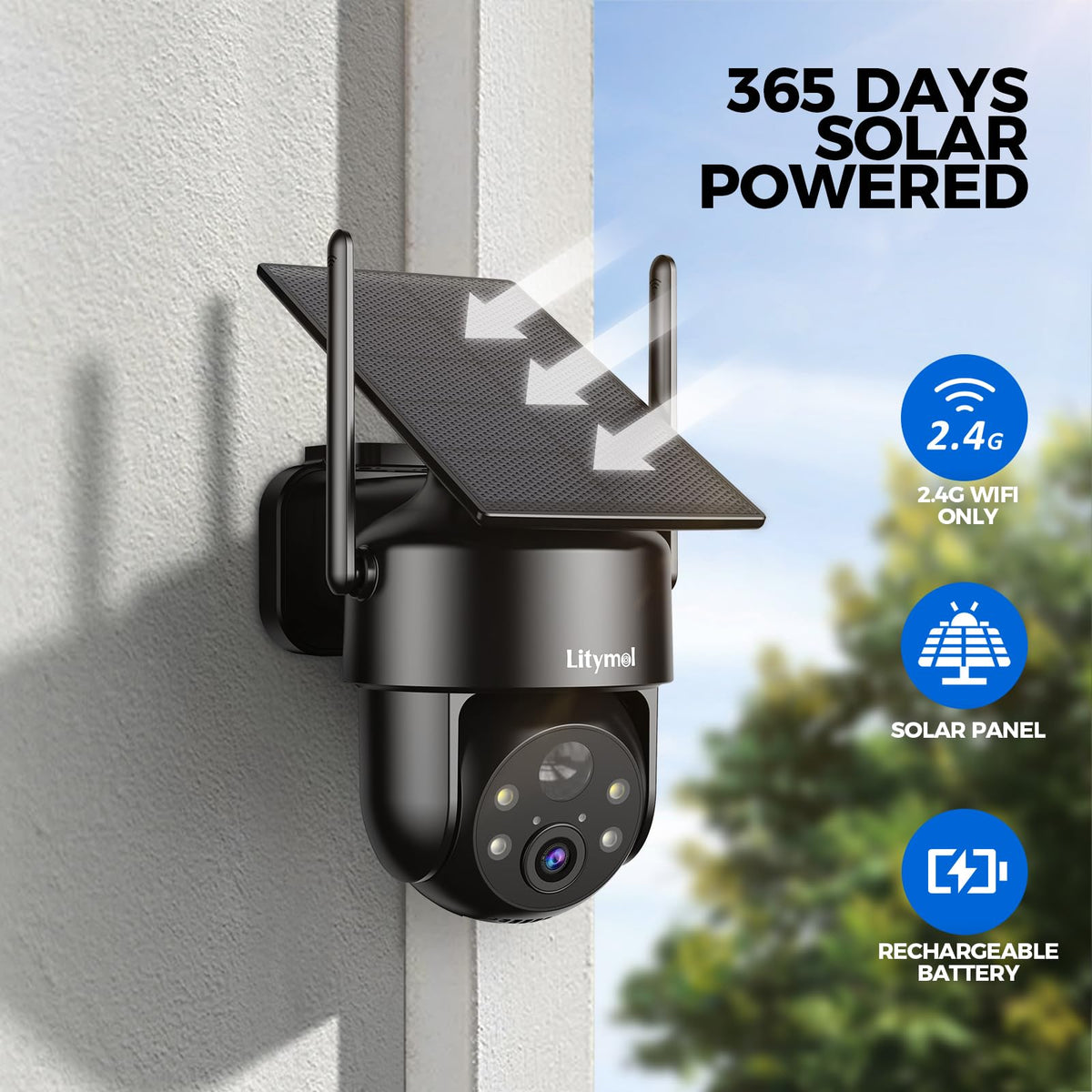 LITYMOL 2K Solar Outdoor Security Camera side profile | Smaronics