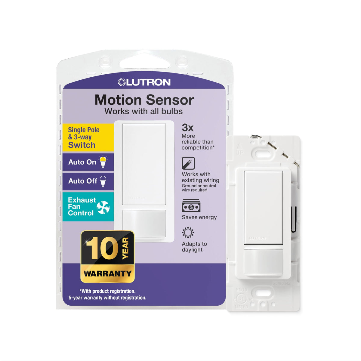 Lutron Motion Sensor Light Switch front angle | Smaronics