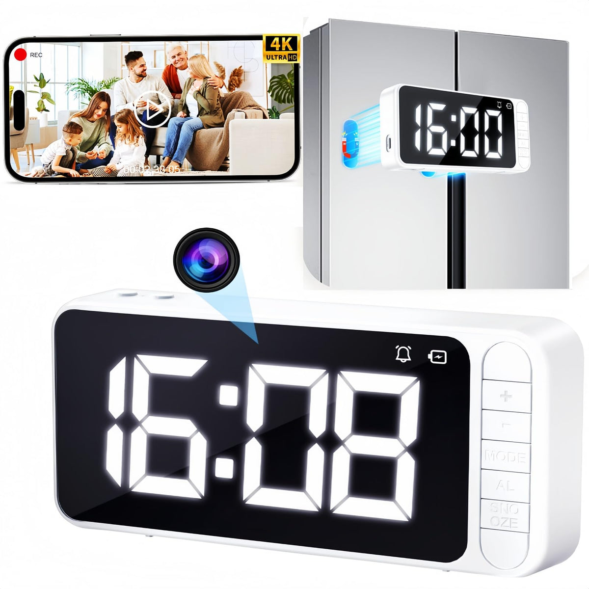 magnetic clock camera front angle product view | Smaronics