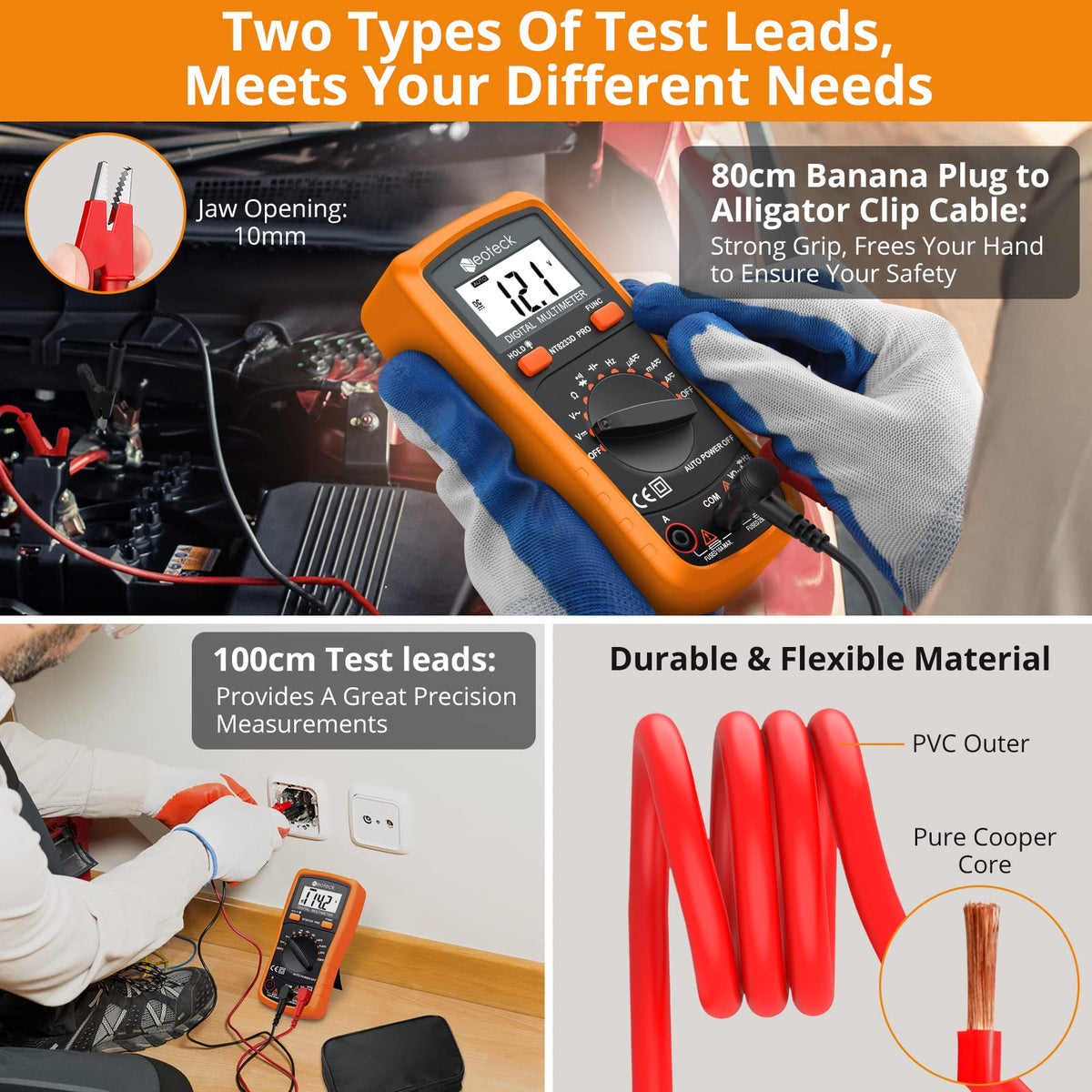 neoteck auto ranging digital multimeter feature close up view | Smaron