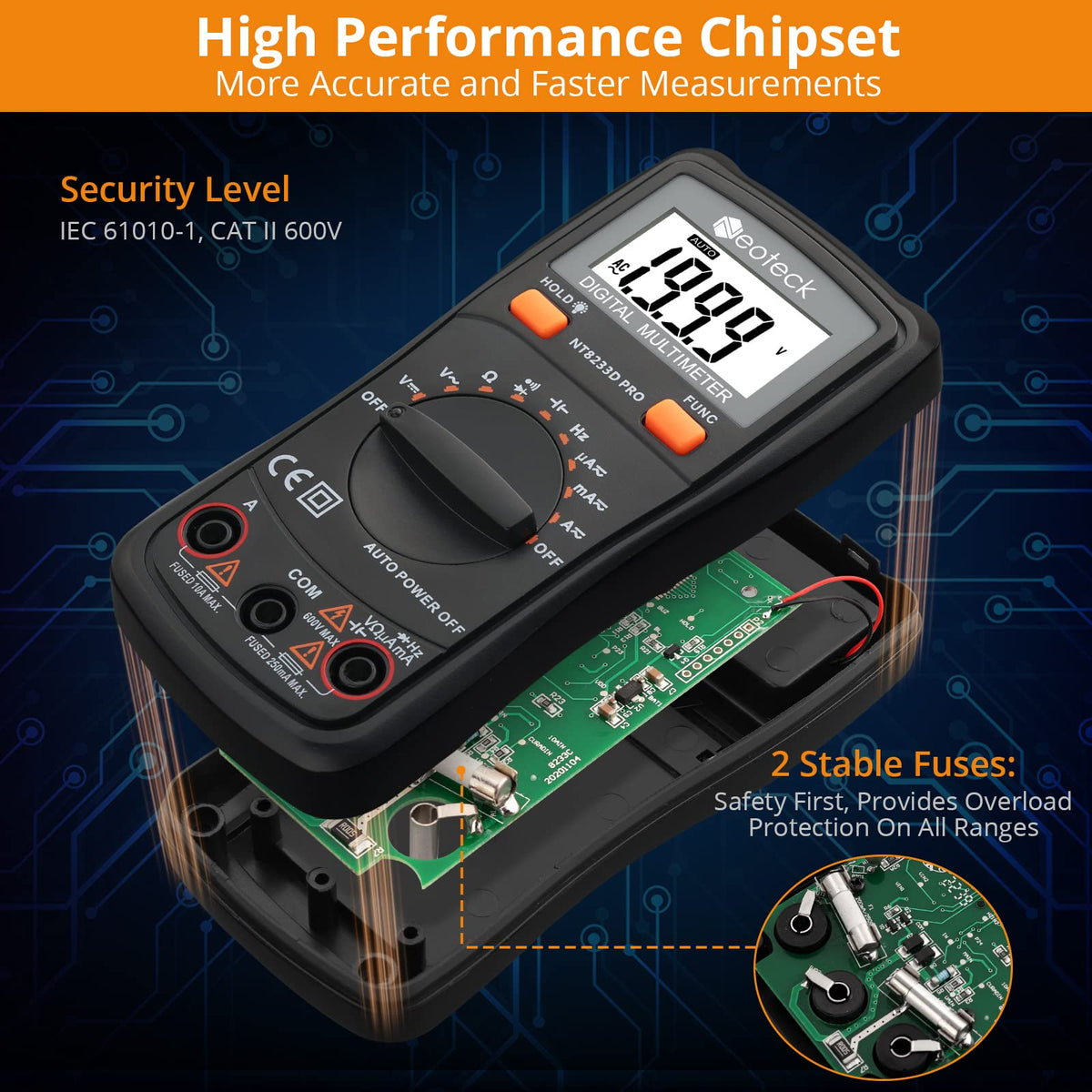 Neoteck Auto-Ranging Digital Multimeter rear design | Smaronics