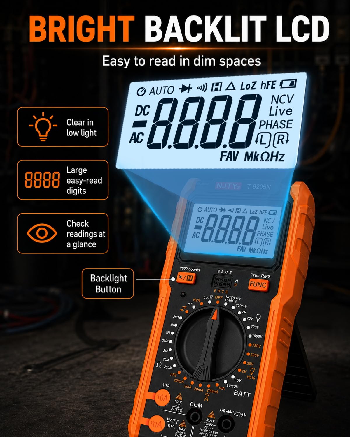 NJTY T9205N Digital Multimeter Voltage Tester image 3