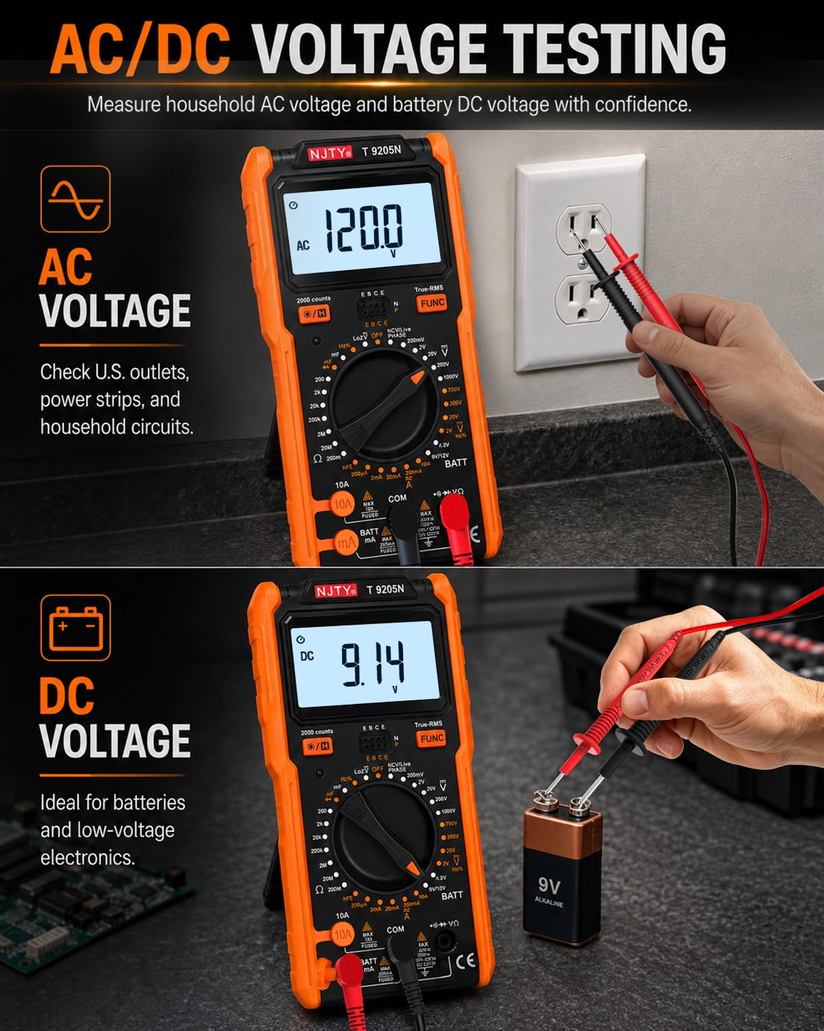 NJTY T9205N Digital Multimeter Voltage Tester image 5