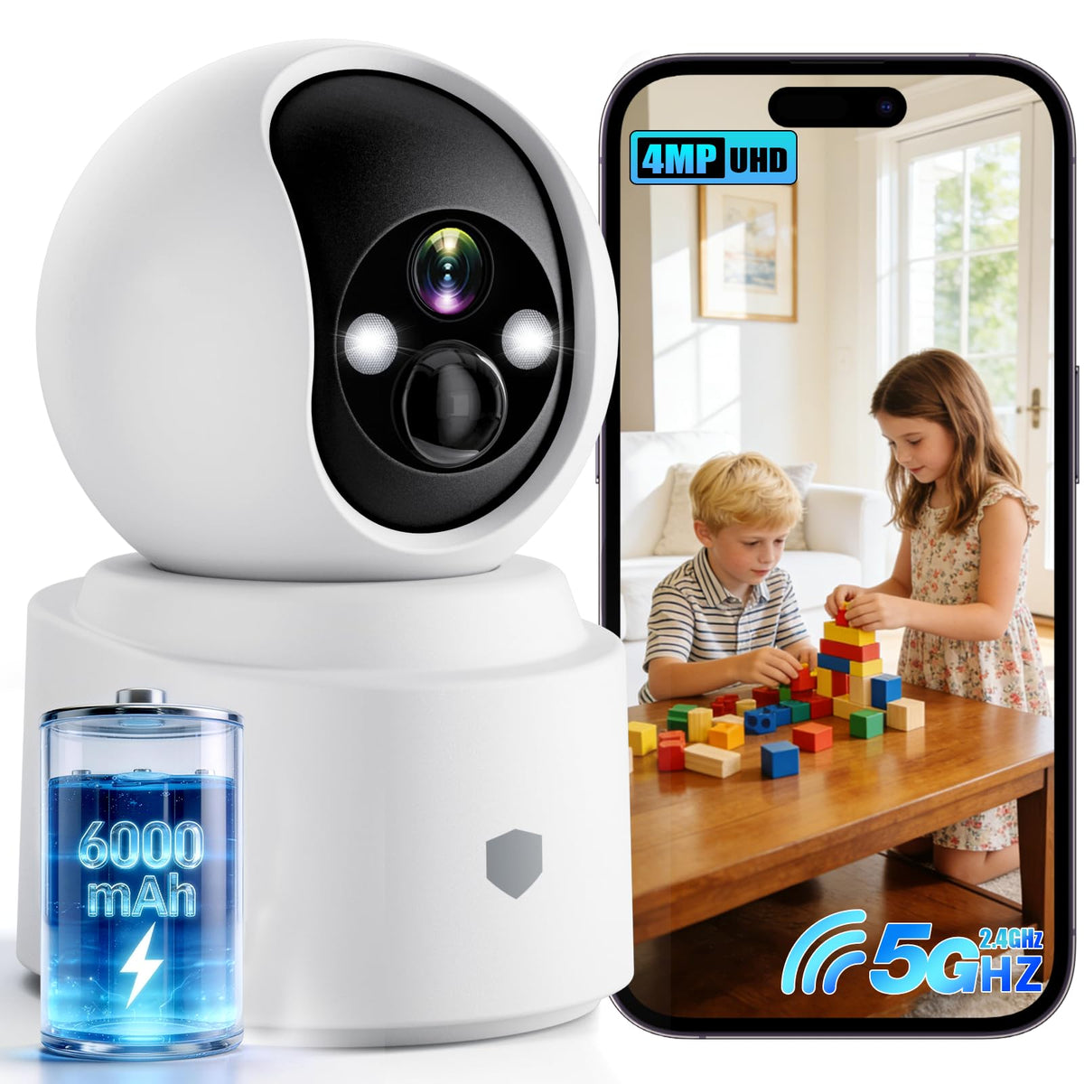 noonkey battery powered wireless indoor security camera front angle pr