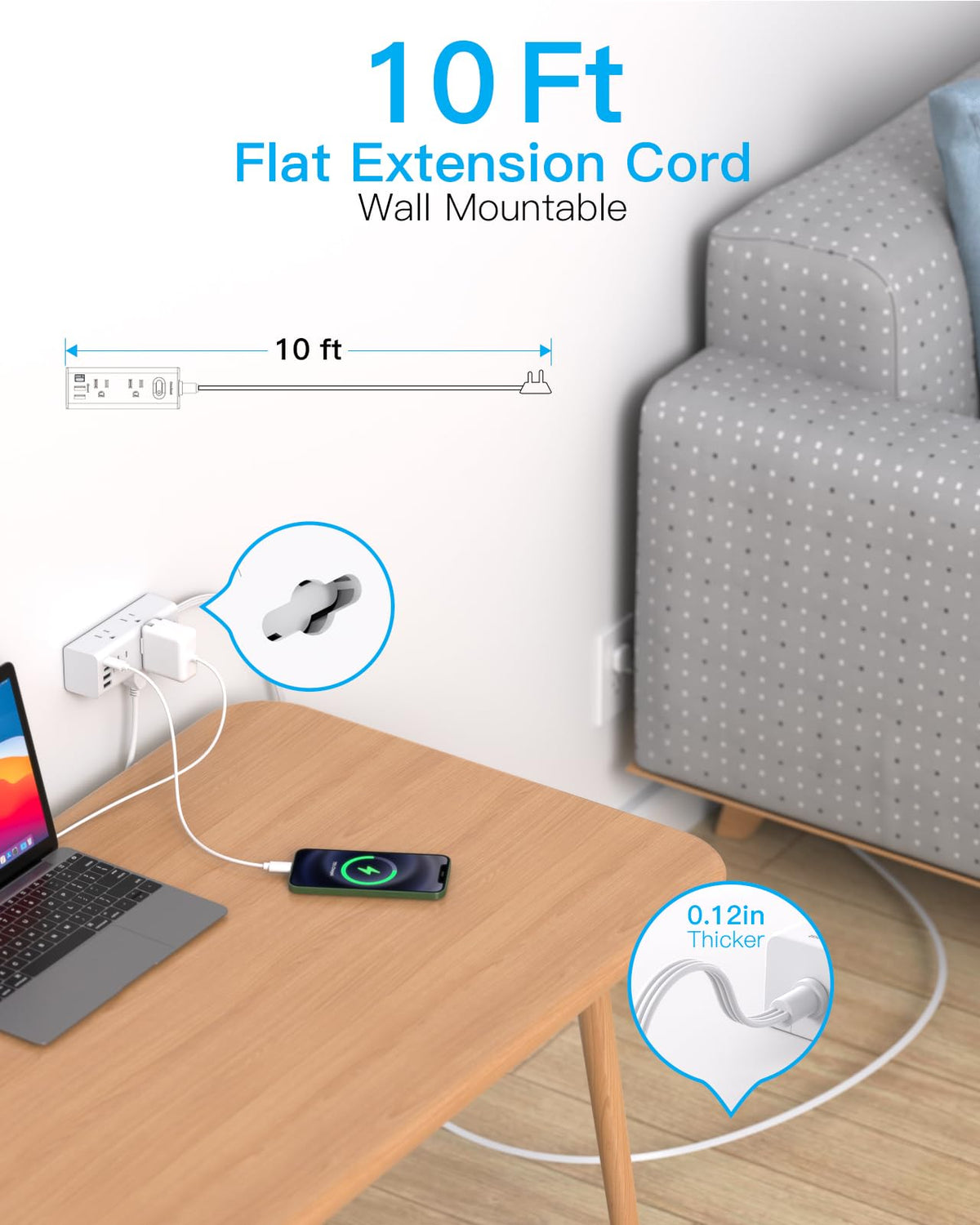 one beat 10ft extension cord rear design product view | Smaronics