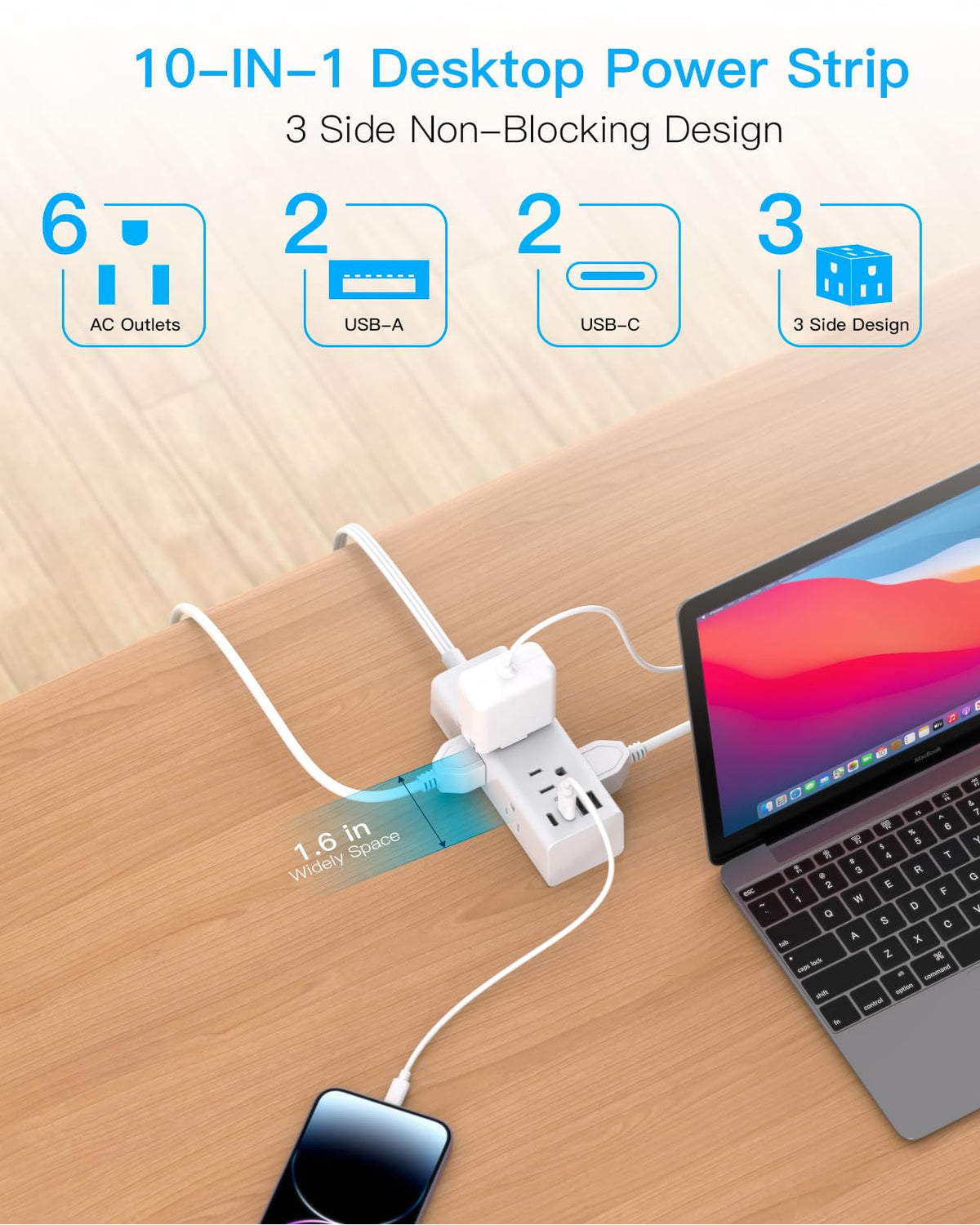 one beat 10ft extension cord side profile product view | Smaronics