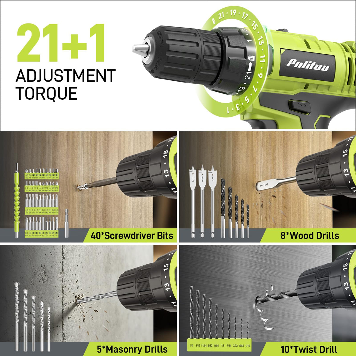 PULITUO 199-Piece Cordless Drill Set package contents view | Smaronics