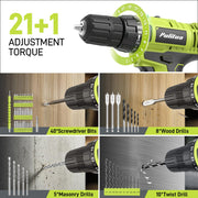 PULITUO 199-Piece Cordless Drill Set package contents view | Smaronics