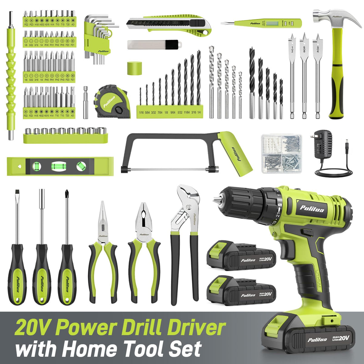 PULITUO 199-Piece Cordless Drill Set rear design | Smaronics