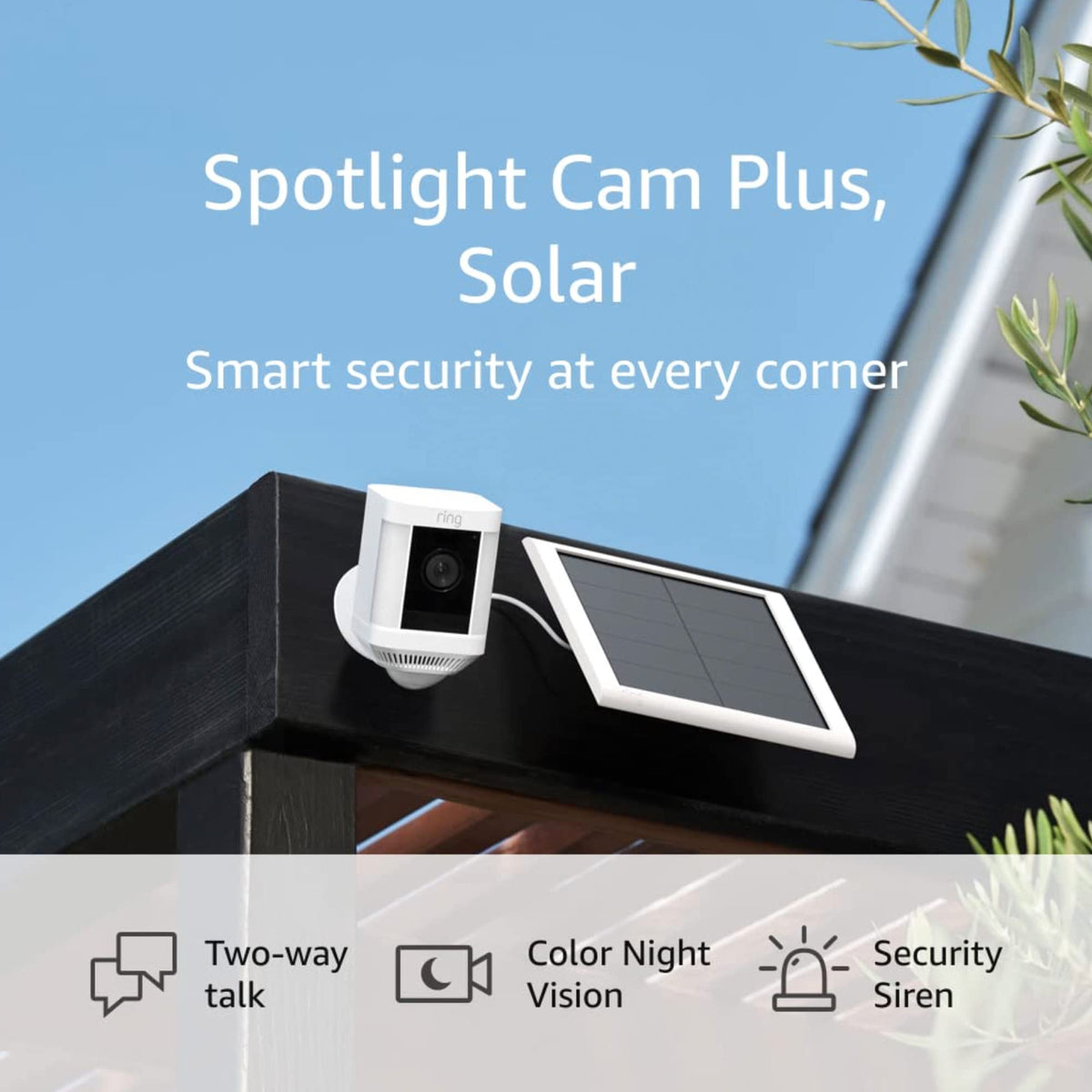 ring spotlight cam plus solar two way talk color night vision front an