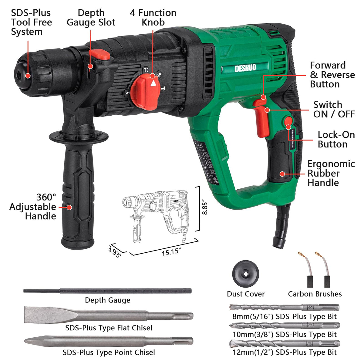 sds plus lightweight rotary hammer drill for concrete masonry rear des