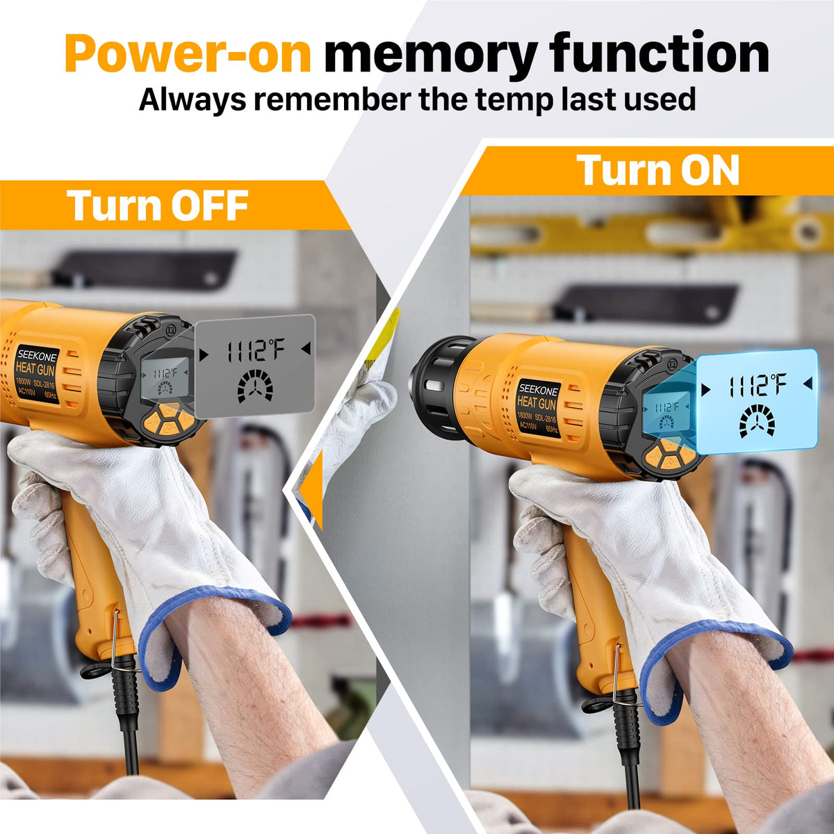 seekone digital lcd display 1800w heat gun package contents view | Sma