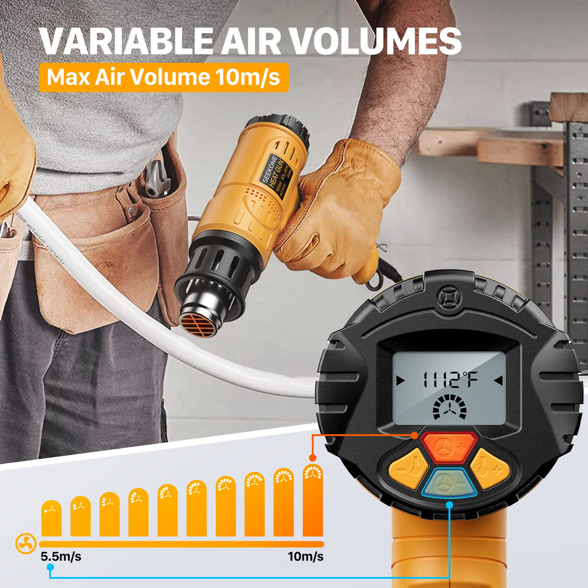 Seekone Digital LCD Display 1800W Heat Gun side profile | Smaronics