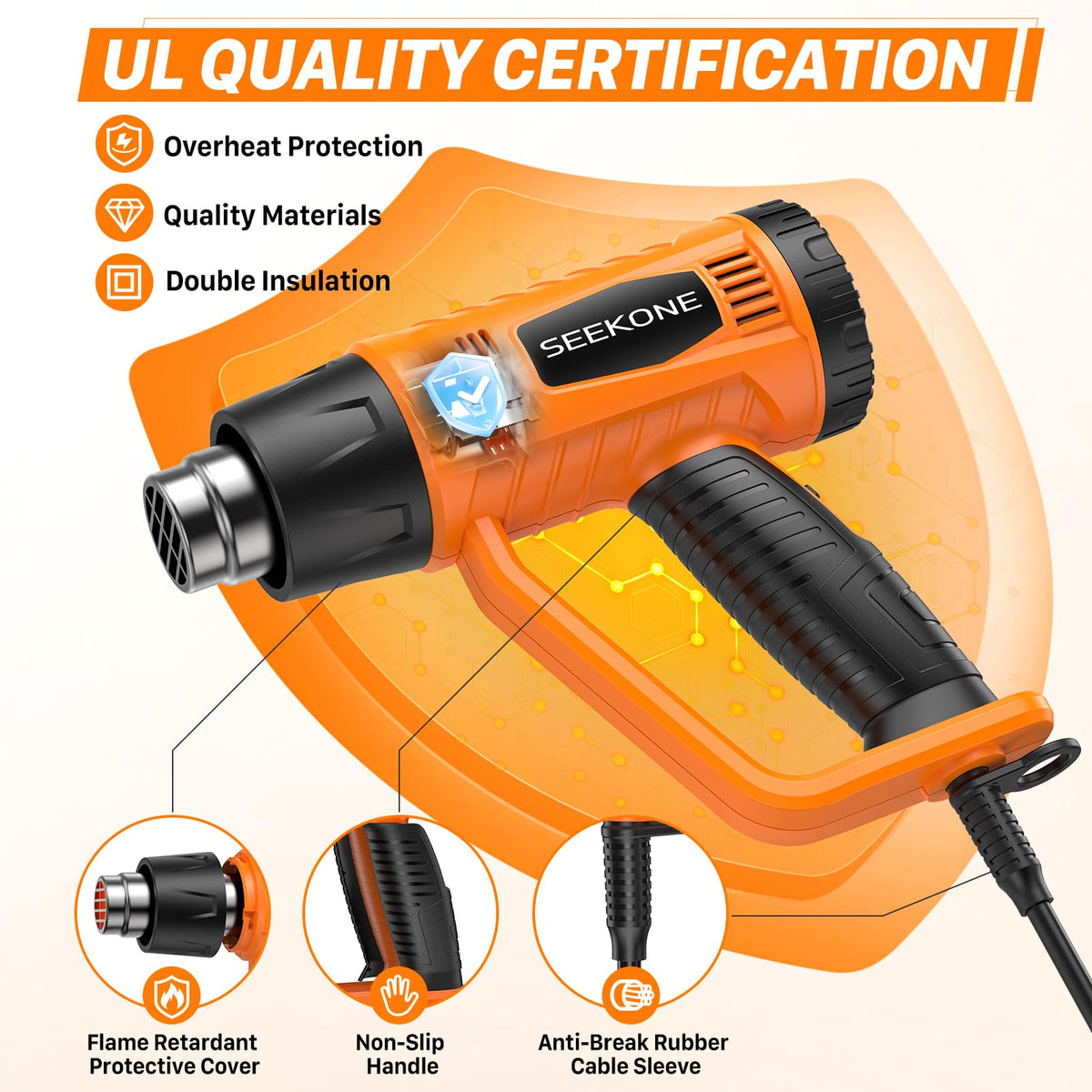 seekone heat gun 1800w feature close up view | Smaronics