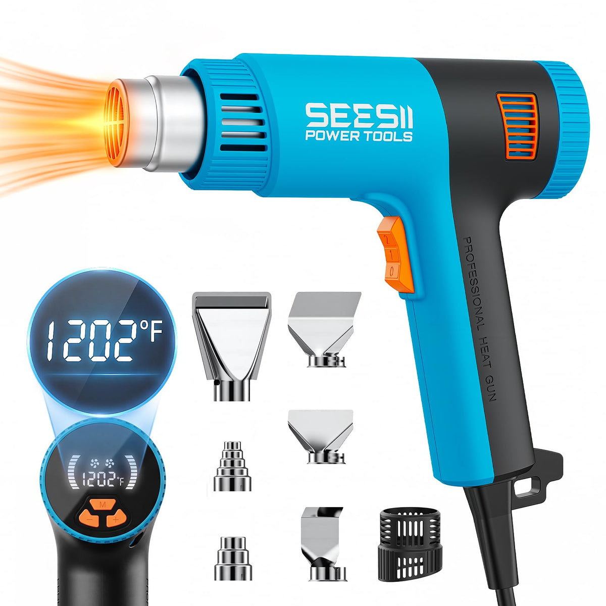 SEESII 1800W Heat Gun with LCD Display front angle | Smaronics