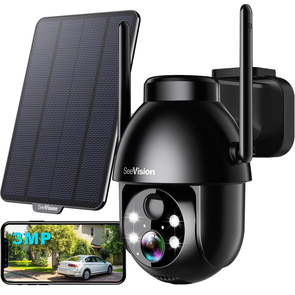 seevision solar security camera 2k ptz wifi 3mp front angle product vi