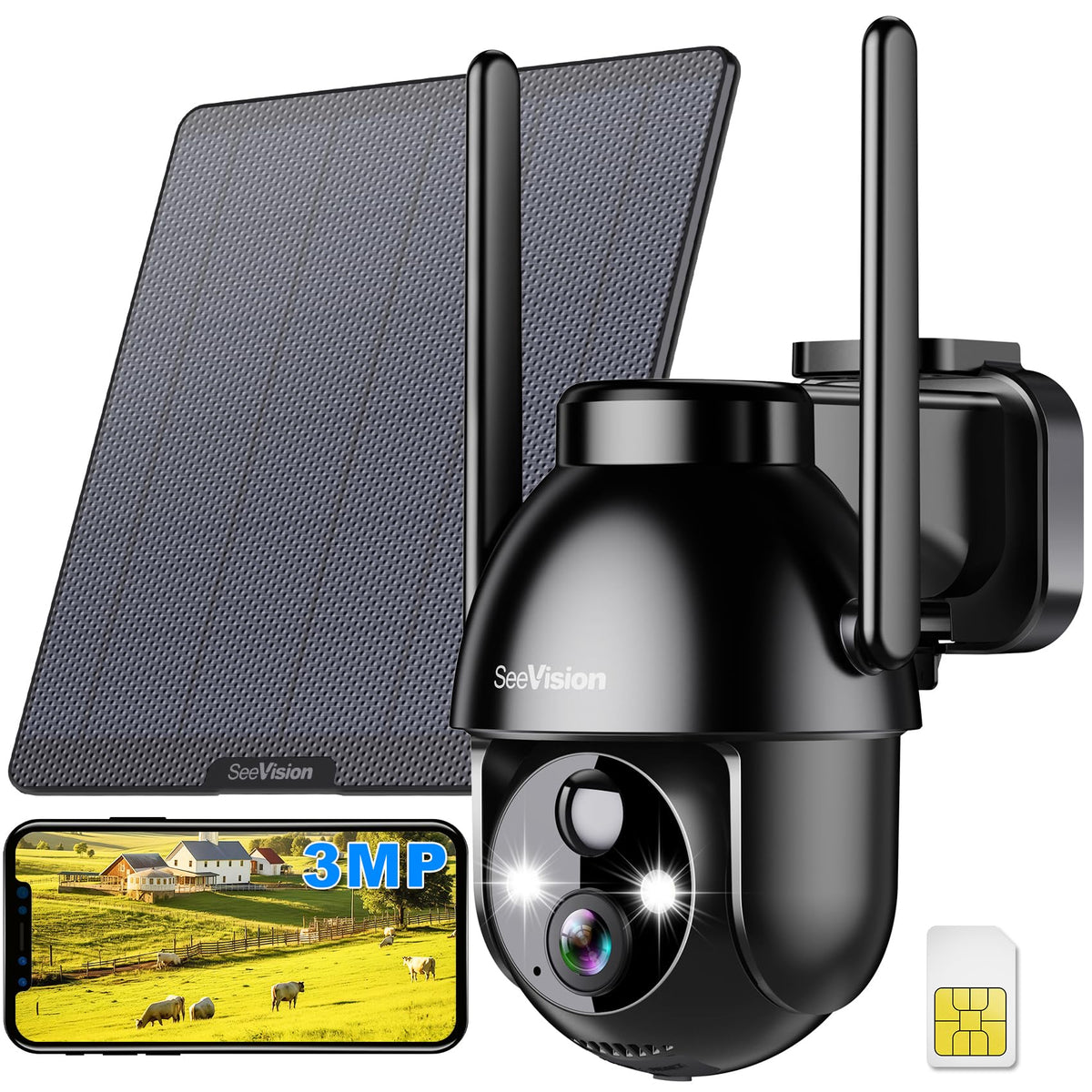 seevision solar security camera 2k ptz wifi 3mp product detail close u