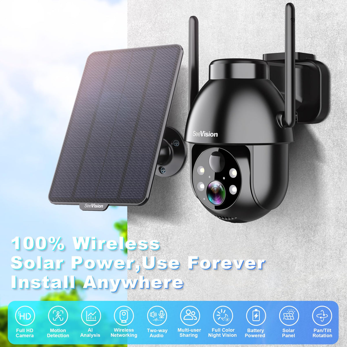 seevision solar security camera 2k ptz wifi 3mp rear design product vi