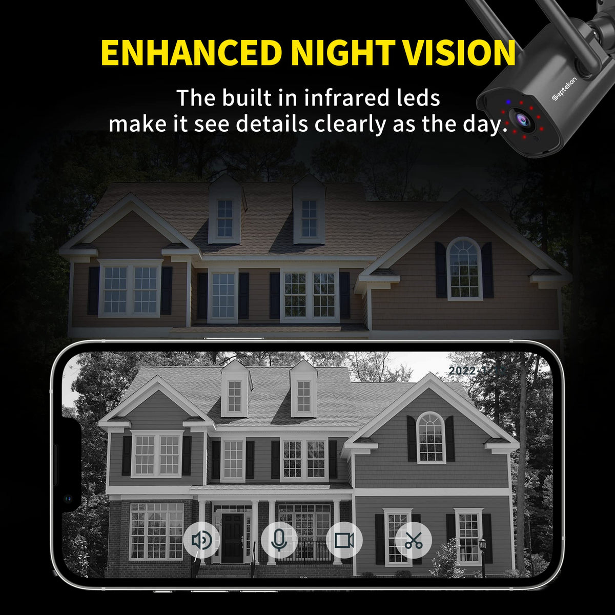 septekon 2k outdoor wifi security camera 4 pack feature close up view