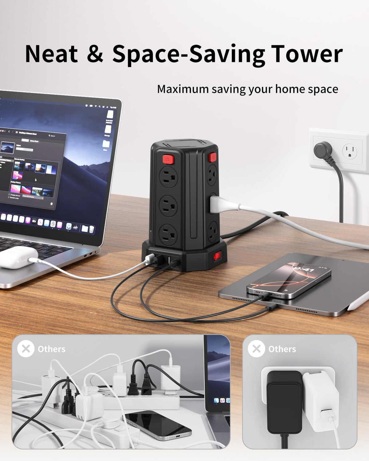 smallrt 6 5 ft power strip feature close up view | Smaronics