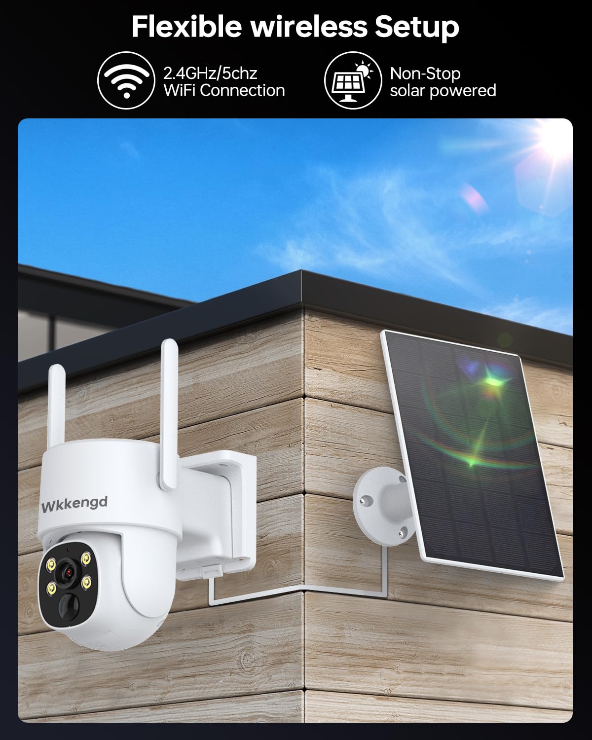 solar 2k wireless security camera system outdoor feature close up view