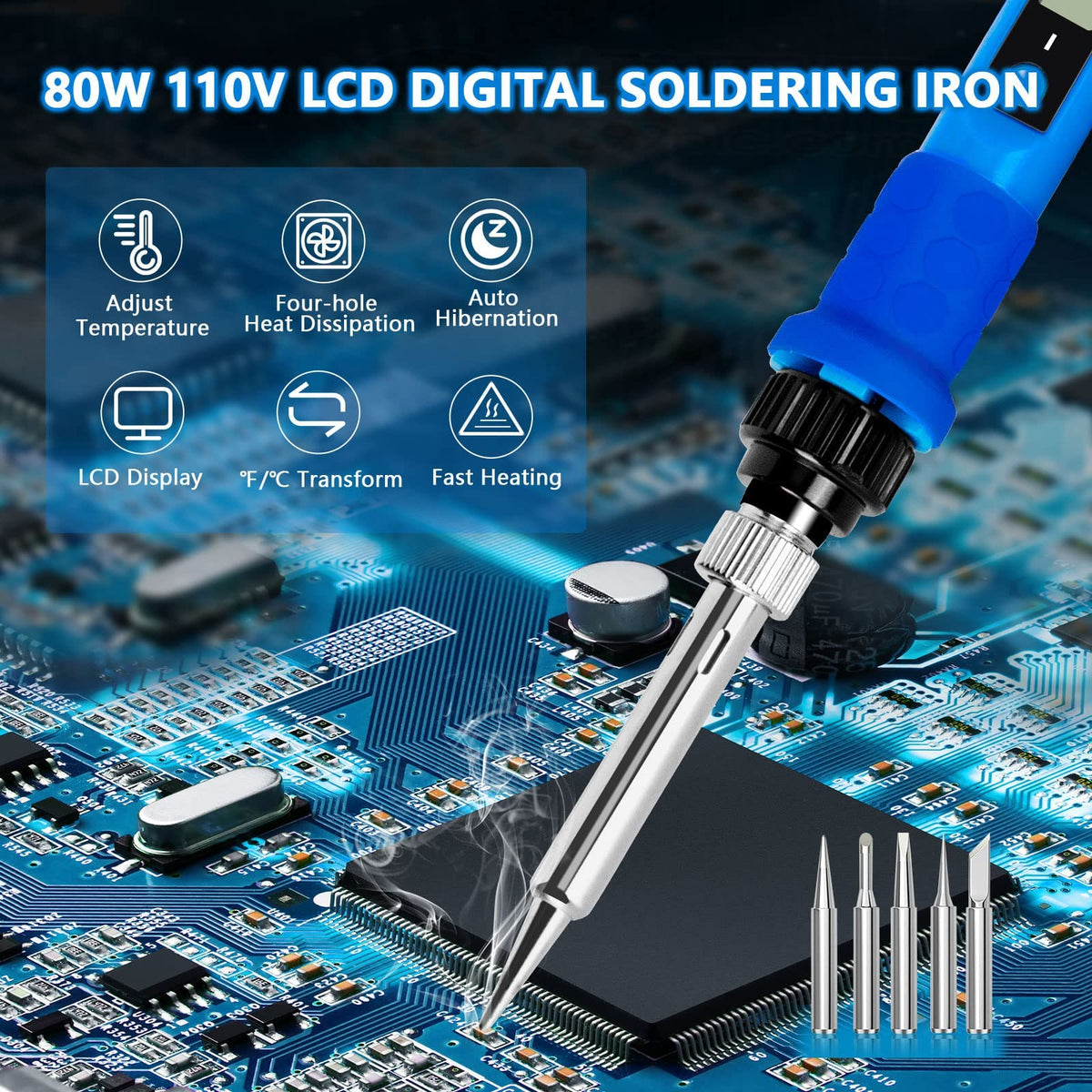Soldering Iron Kit, 80W 110V rear design | Smaronics