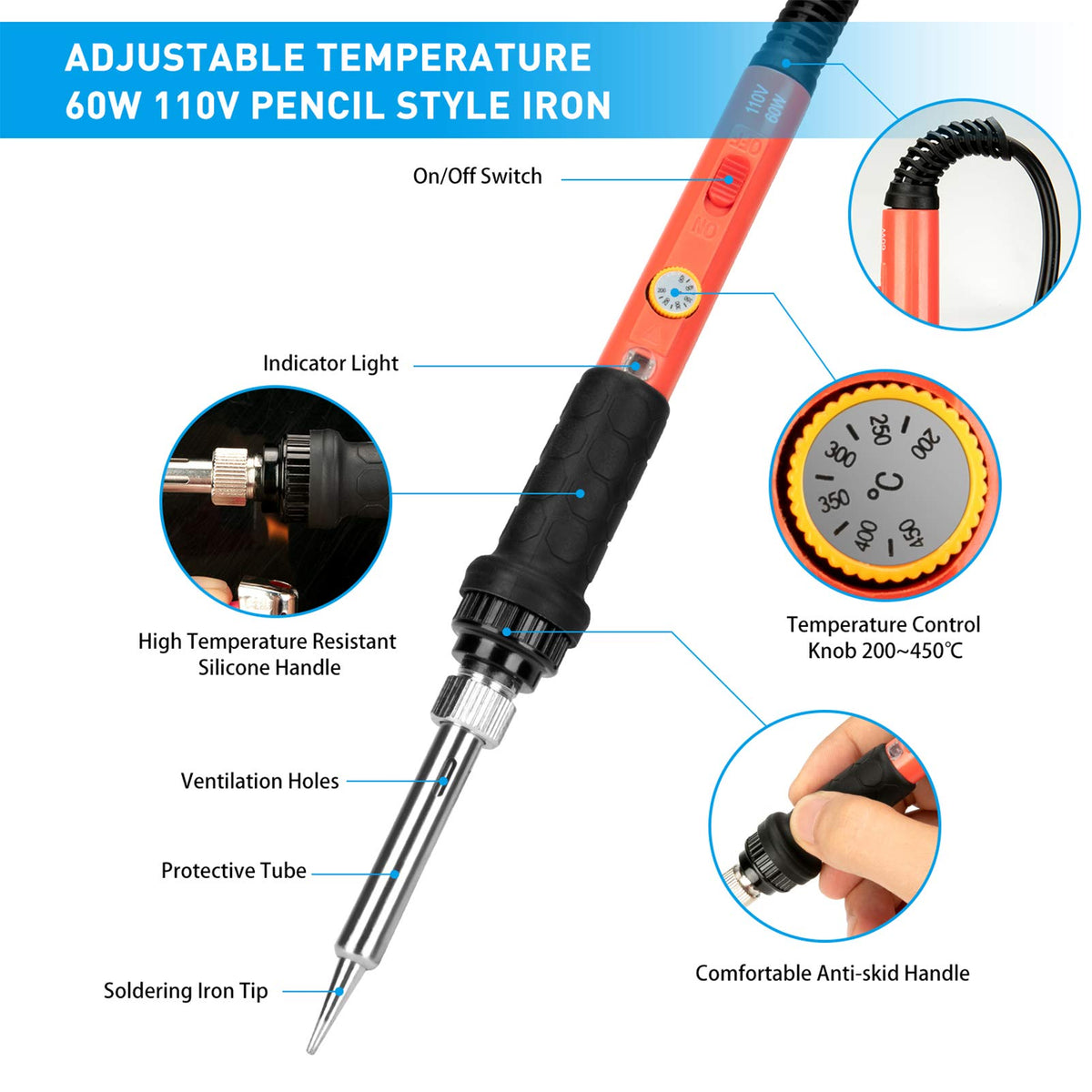 Soldering Iron Kit with Ceramic Heating Core rear design | Smaronics