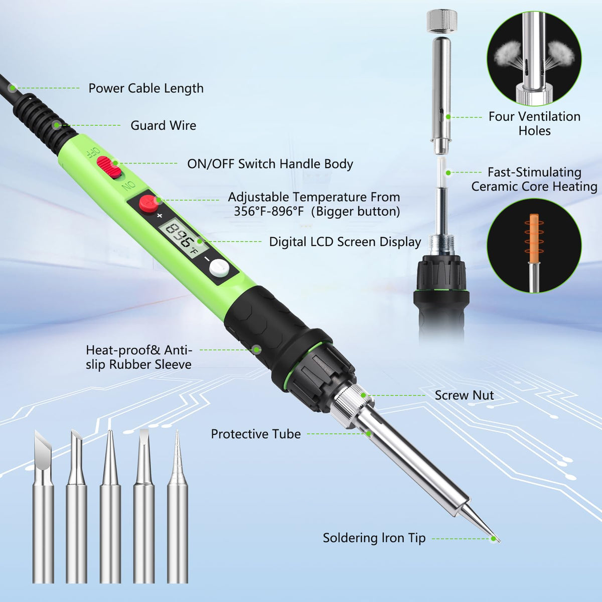 Soldering Iron Kit with Ceramic Heater rear design | Smaronics