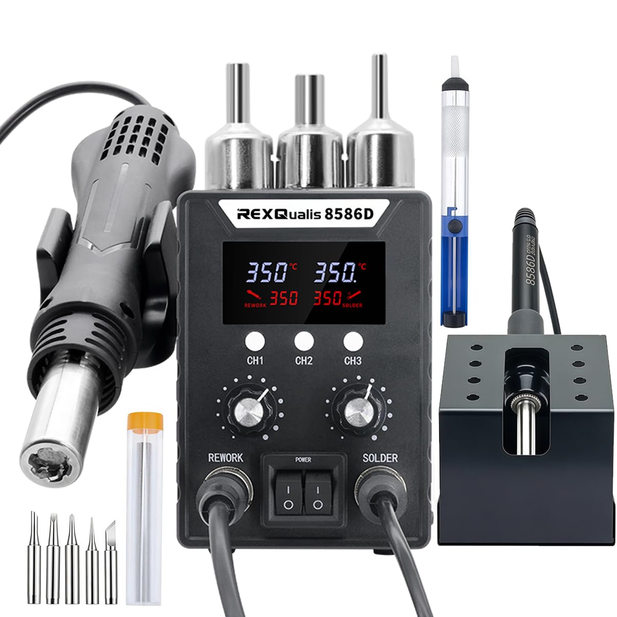 soldering station 2 in 1 hot air rework soldering iron kit front angle