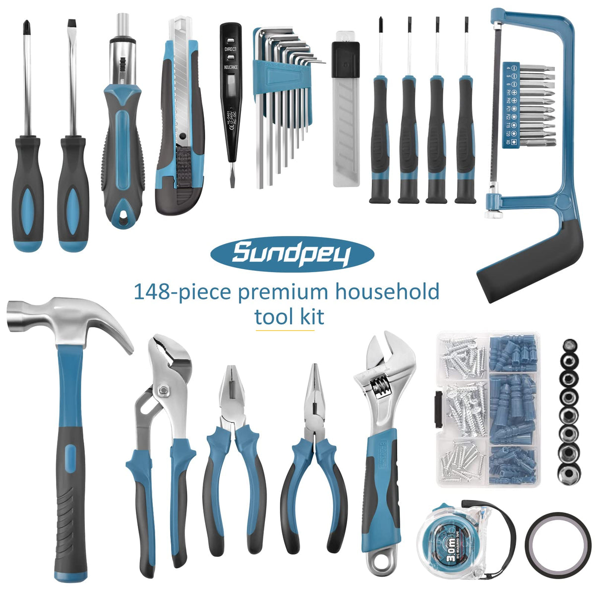 sundpey 148 pcs portable basic home tool kit set rear design product v