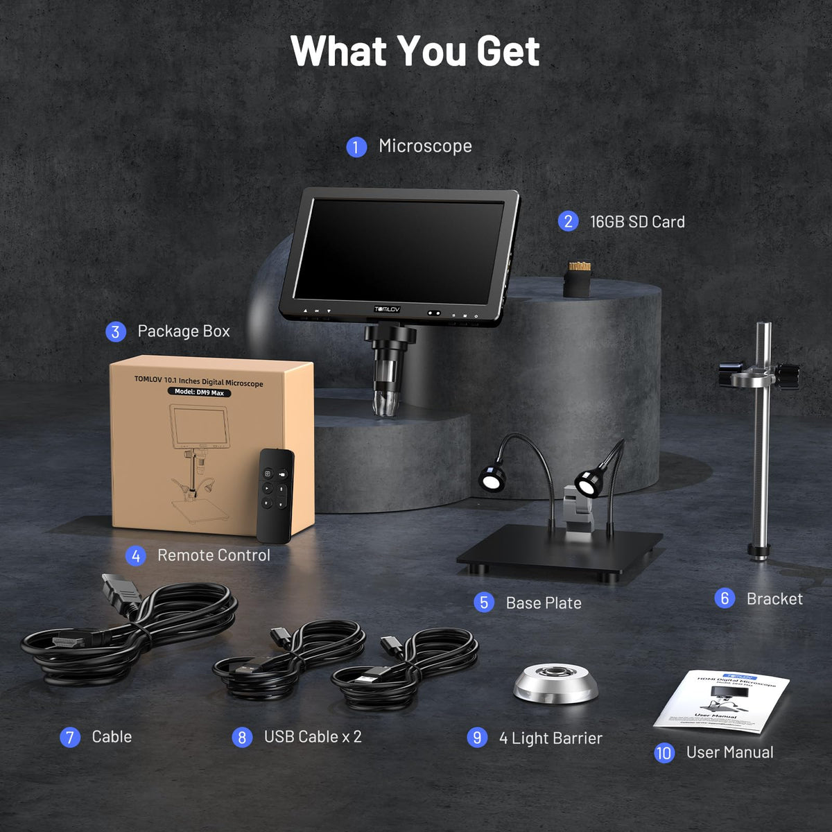 TOMLOV DM9 Max Digital Microscope with 10.1" HD IPS Display image 9