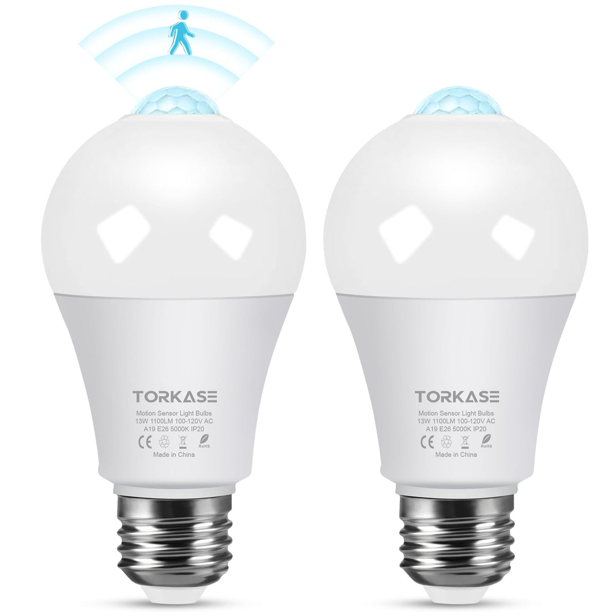 Torkase Motion Sensor Light Bulbs front angle | Smaronics