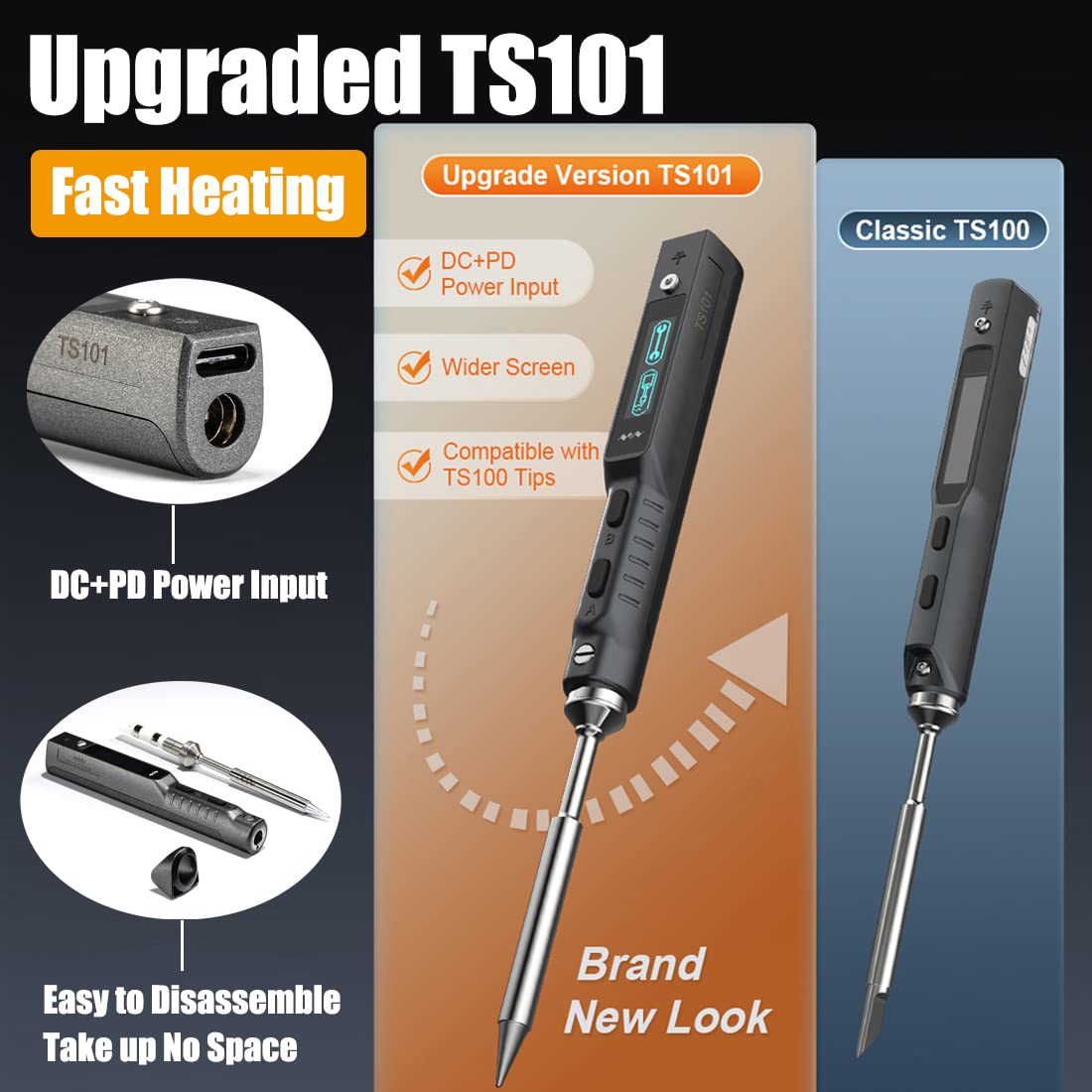 ts101 smart soldering iron rear design product view | Smaronics