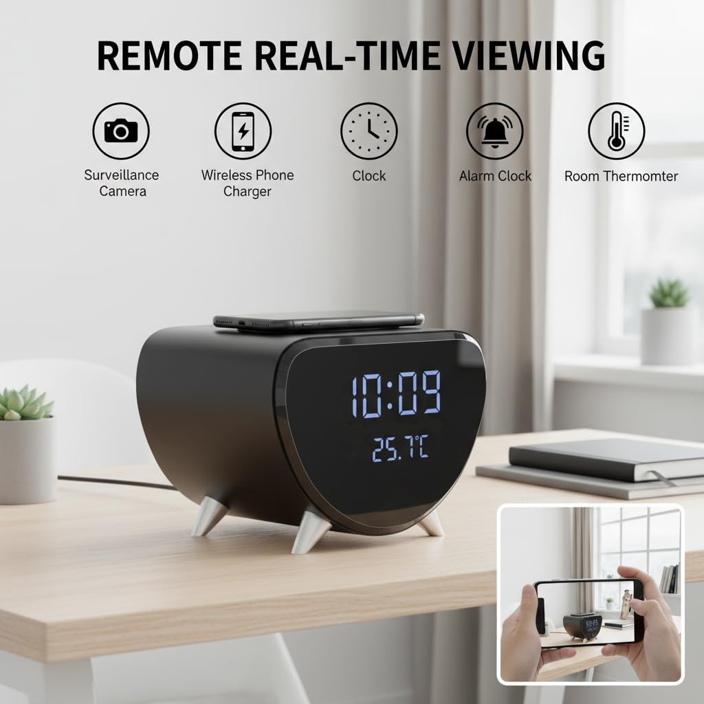 ULar 4K Wifi6 Wireless Phone Charger Clock Camera image 2