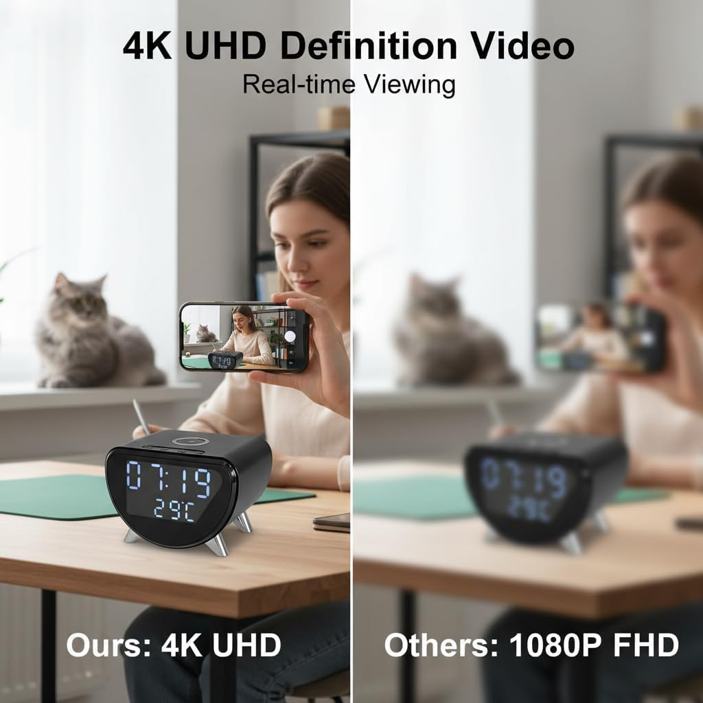 ULar 4K Wifi6 Wireless Phone Charger Clock Camera image 3