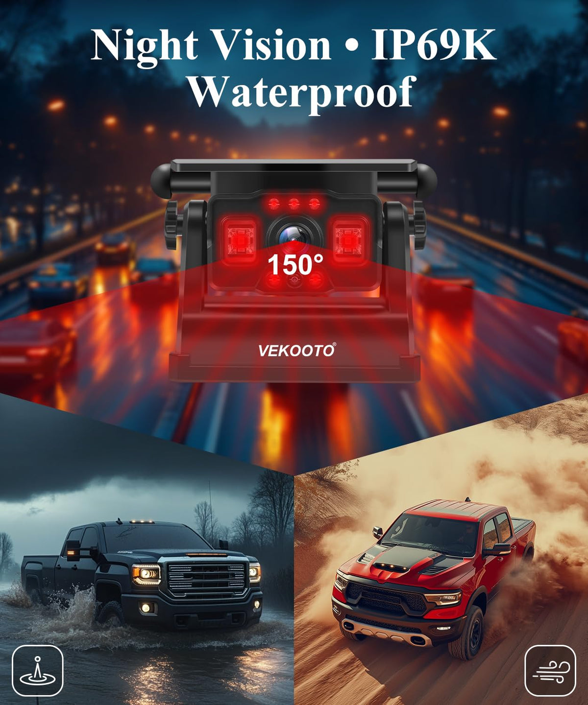 vekooto vk7 pro dual camera magnetic solar backup camera package conte