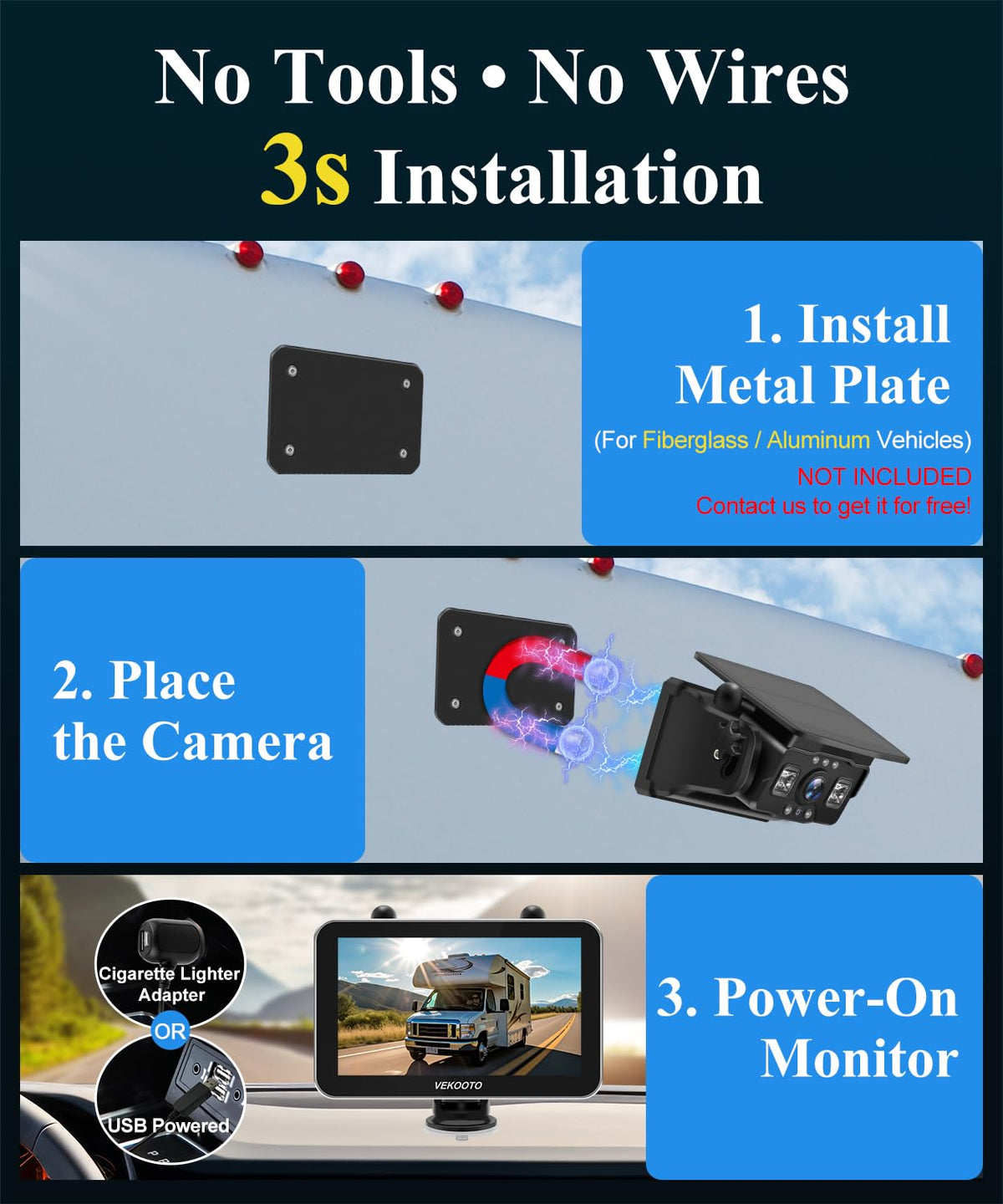 vekooto vk7 pro dual camera magnetic solar backup camera rear design p