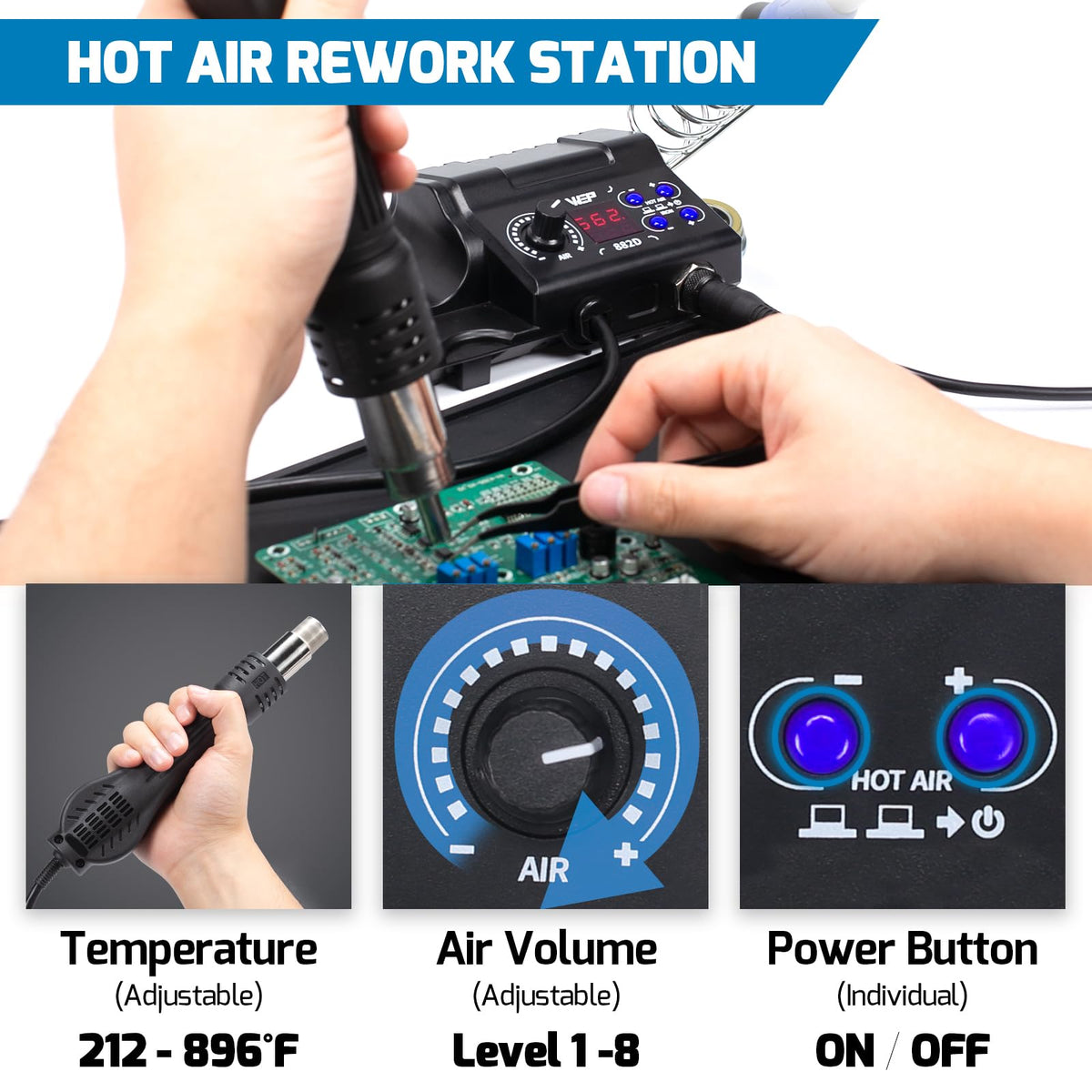 wep 882d soldering iron station 2 in 1 clip and build detail | Smaroni