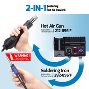 wep 882d soldering iron station 2 in 1 feature close up view | Smaroni
