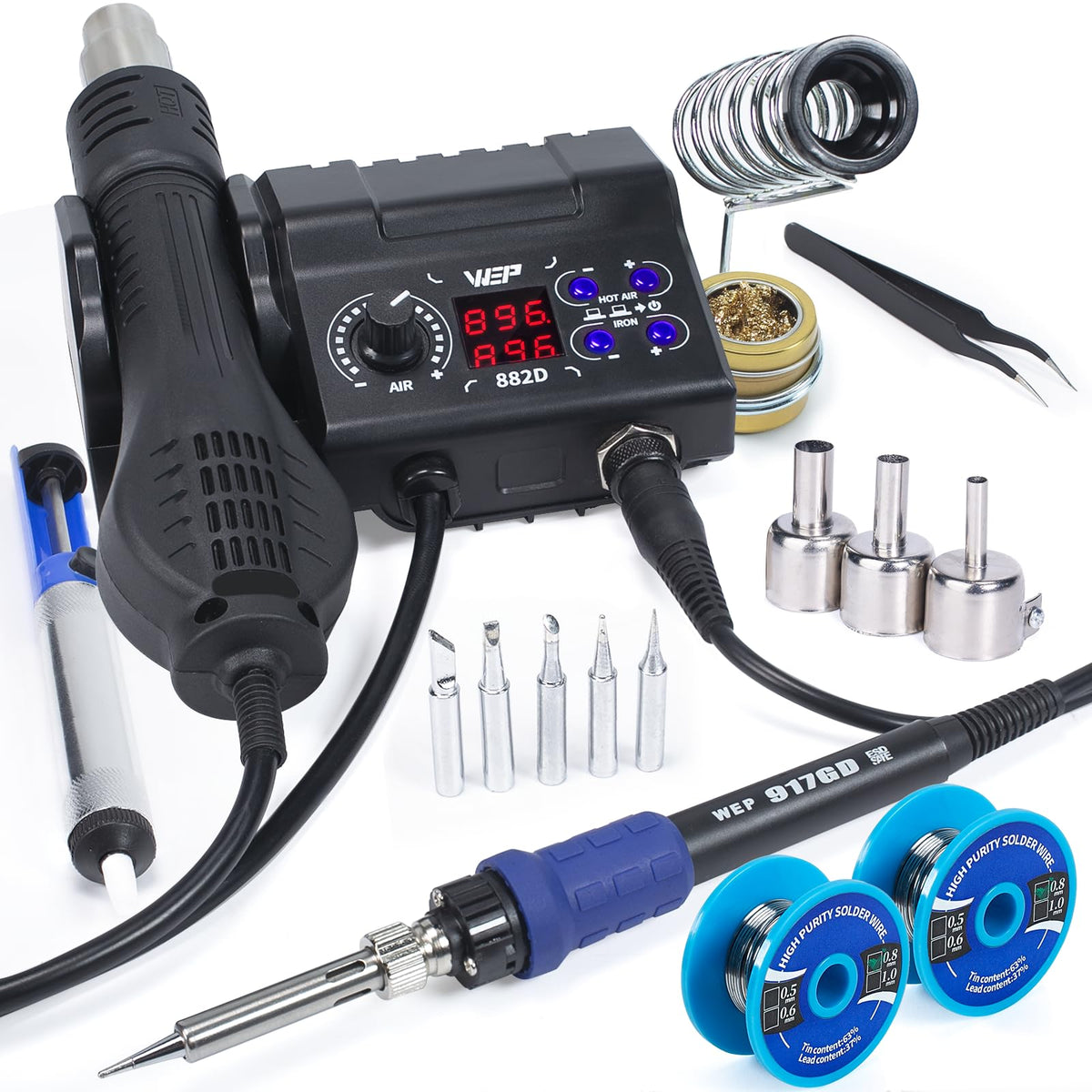 WEP 882D Soldering Iron Station 2-IN-1 front angle | Smaronics