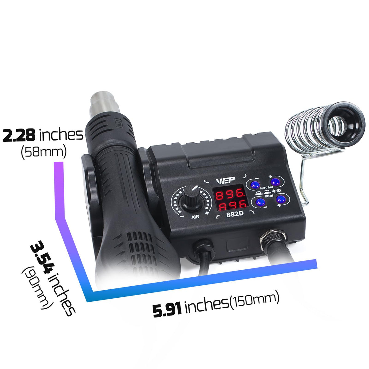 WEP 882D Soldering Iron Station 2-IN-1 side profile | Smaronics