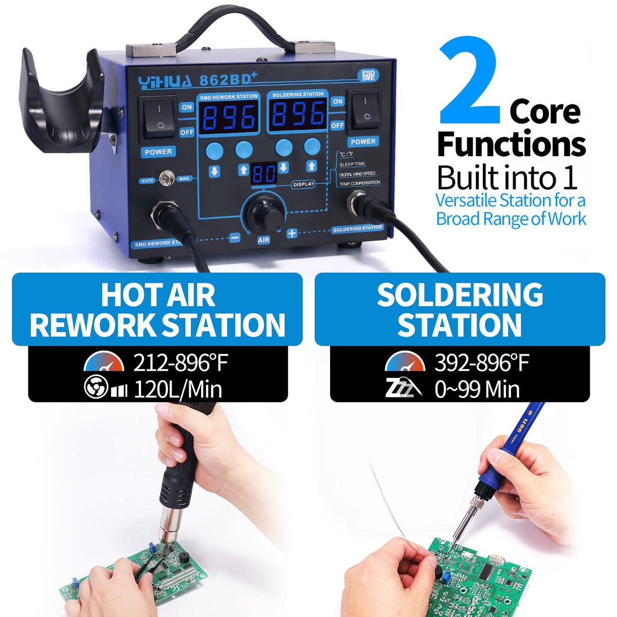 yihua 862bd smd soldering iron feature close up view | Smaronics