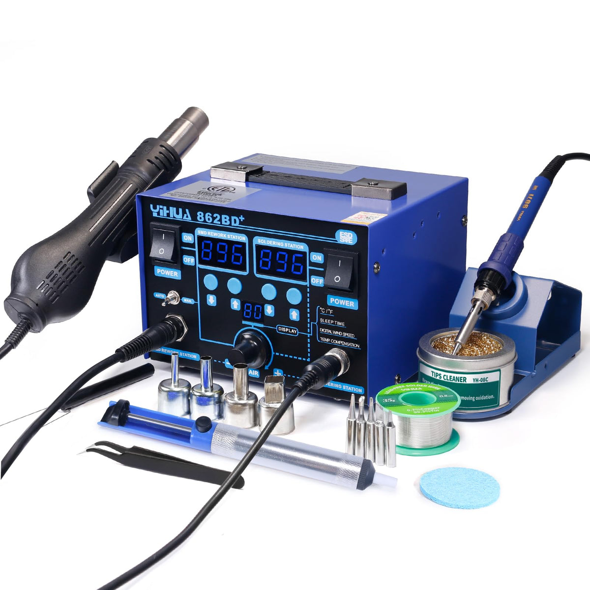 yihua 862bd smd soldering iron front angle product view | Smaronics