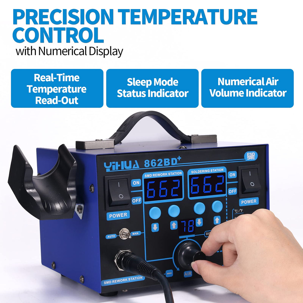 yihua 862bd smd soldering iron rear design product view | Smaronics