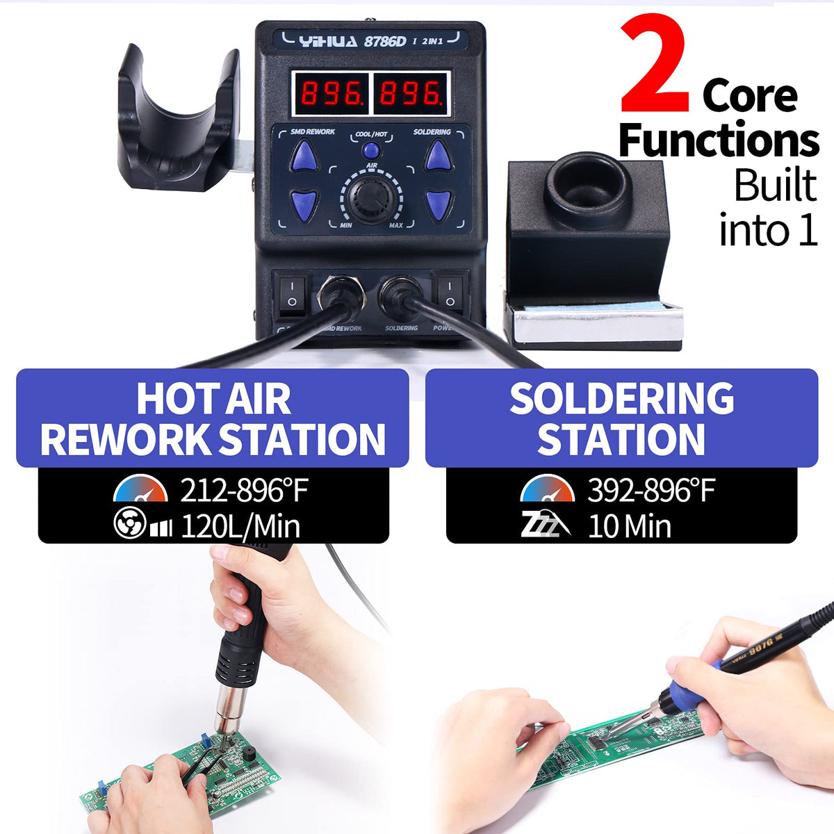 yihua 8786d dual system soldering and hot air rework station rear desi