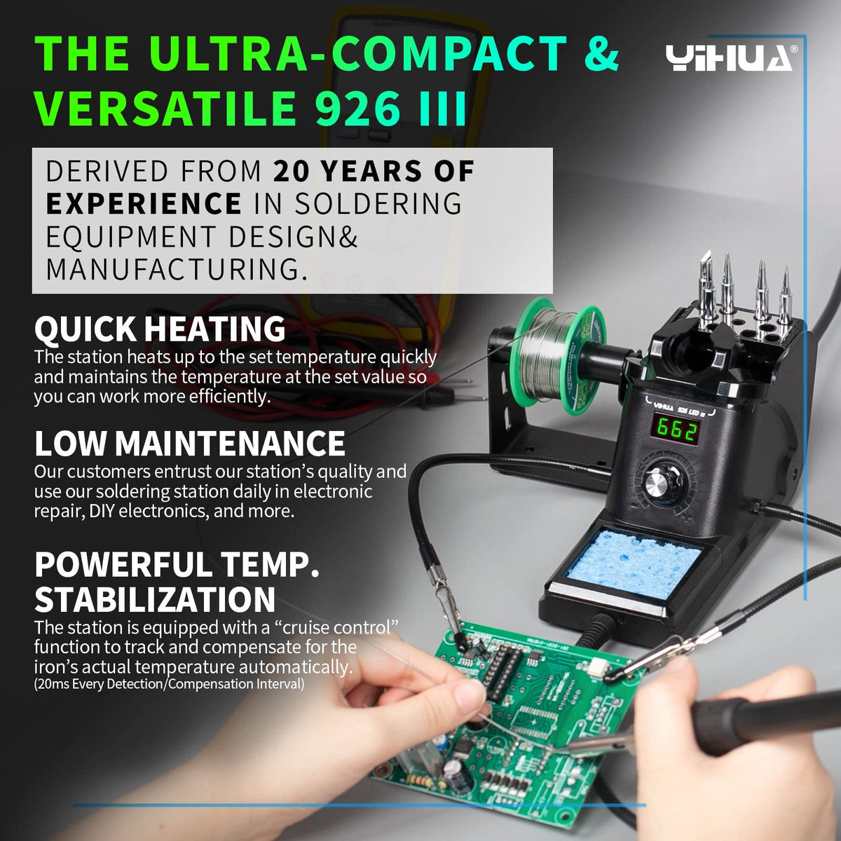 YIHUA 926 III Digital Soldering Iron Station rear design | Smaronics